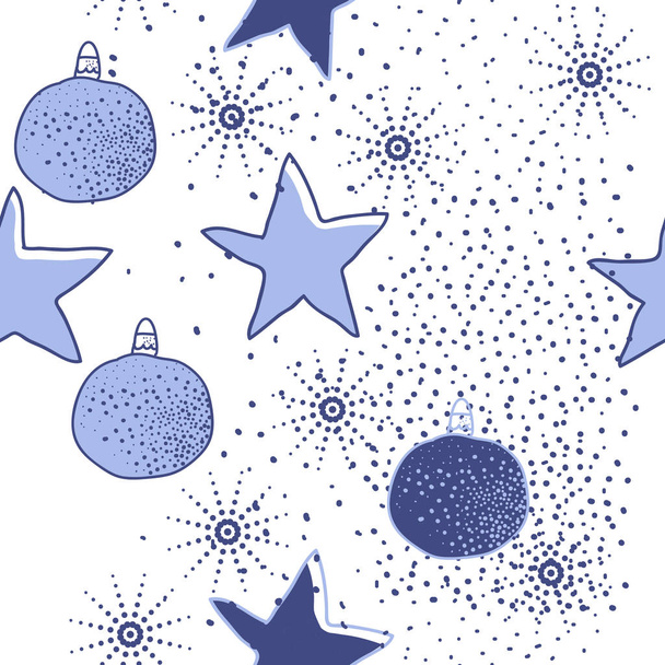 Christmas stars and baubles on background with dots - Vector, Image