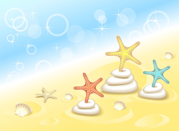 bakgrund med starfishes dans på stenar - ベクター画像
