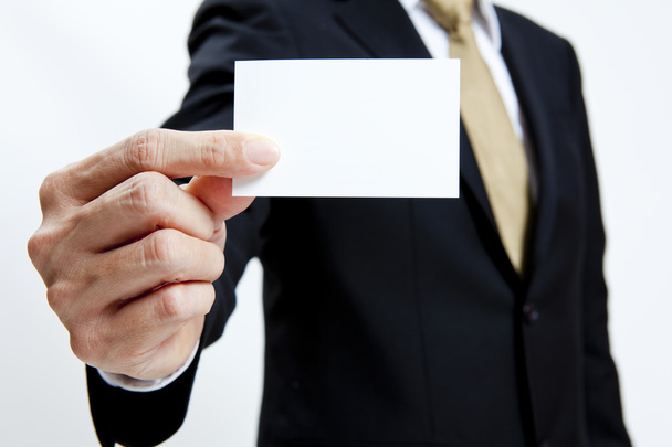 Retrato homem de negócios segurando cartão de nota em branco
 - Foto, Imagem