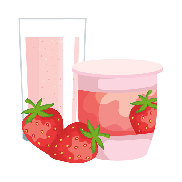 truskawka owocowy jogurt świeży ze szkłem - Wektor, obraz
