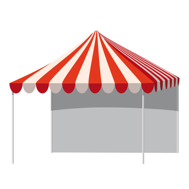 Şablon alışveriş standı kırmızı ve beyaz çizgili tente ile boş pazar tezgahı. Promosyon reklam açık olay ticaret gösterisi pop-up çadır mobil reklam marquee kadar alay. Barınak gölgelik için - Vektör, Görsel
