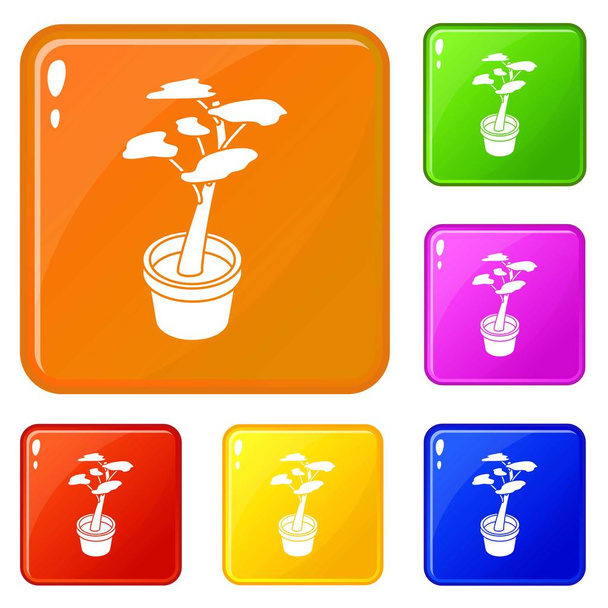 Office flower icons set vector color - Vektör, Görsel
