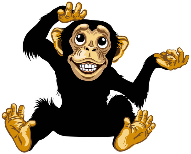 座って幸せな漫画のチンパンジー - ベクター画像