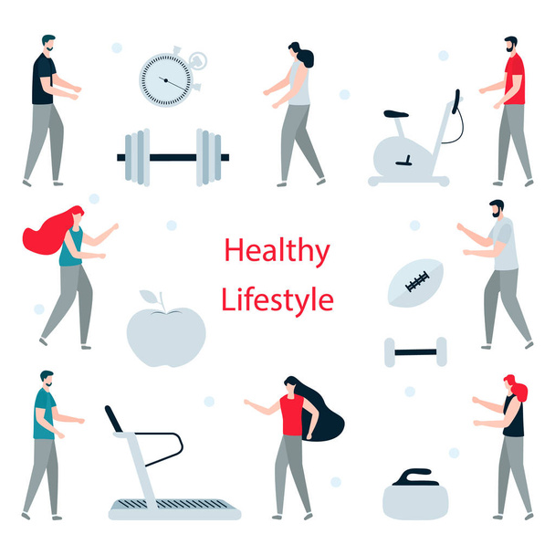 Emberek. Sport. Alkalmasság app. egészséges életmód - Vektor, kép