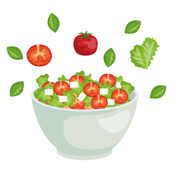sebze salatası sıçrama ile seramik kase - Vektör, Görsel