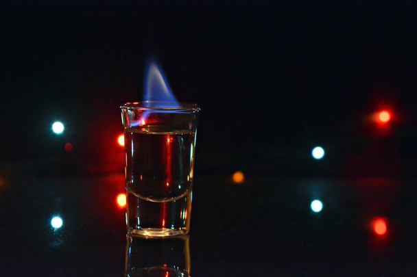 glass of alcohol on fire - Photo, Image