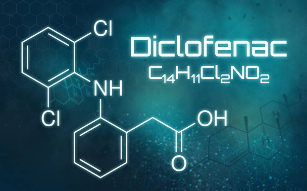 Formula chimica di Diclofenac su uno sfondo futuristico
 - Foto, immagini