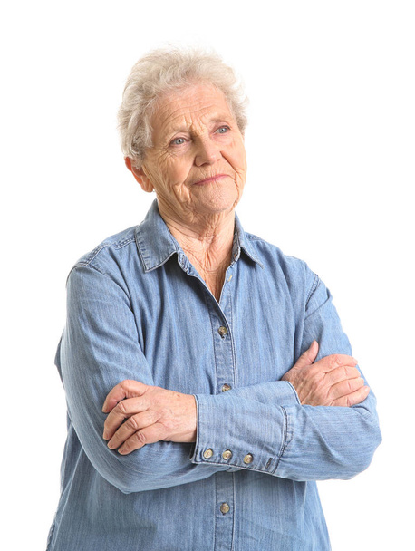Portrait of senior woman on white background - Zdjęcie, obraz