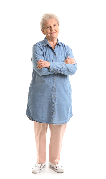 Portrait of senior woman on white background - Foto, Imagen