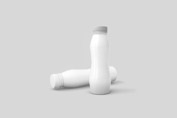 White Yogurt Milk Plastic Bottle. Isolated On soft gray Background. Mock Up Template Ready For Your Design. 3D rendering. - Photo, Image