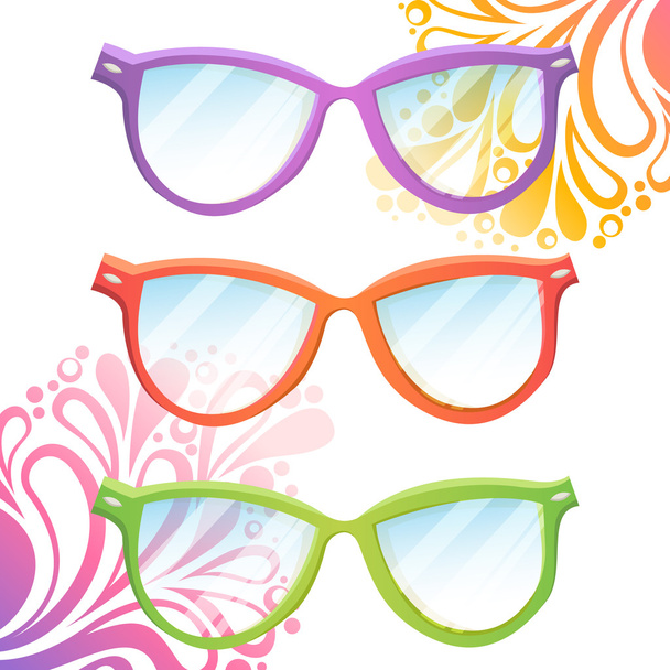 Set of trendy hipster transparent glasses of various colors - Vector, Image