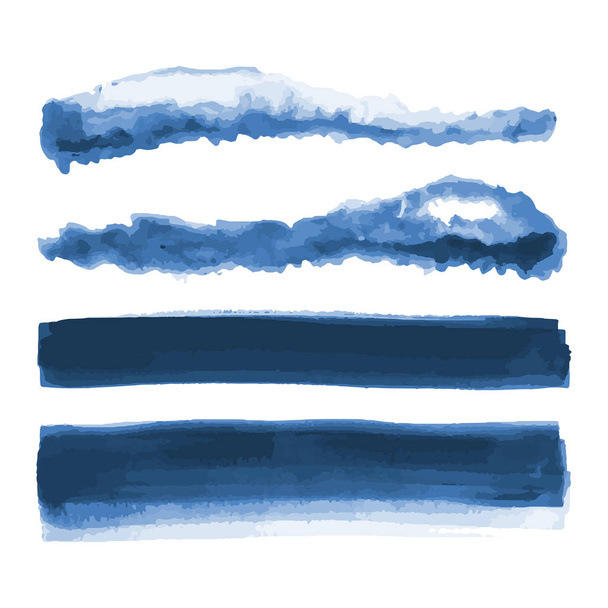 Βαθιά μπλε σχήματα υδατογραφιών, κηλίδες, λεκέδες, πινελιές από πινέλο μπογιάς. Σετ φόντου αφηρημένης δομής υδατογραφών. Βαθύ μπλε. Μπλε του Ναυτικού. Απομονωμένος σε λευκό φόντο. Απεικόνιση διανυσματικών φορέων. - Διάνυσμα, εικόνα