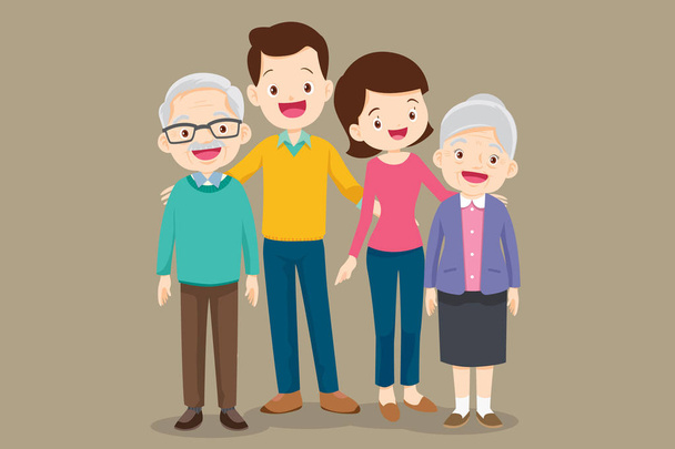 Cute family father mother grandmother - Vector, Image