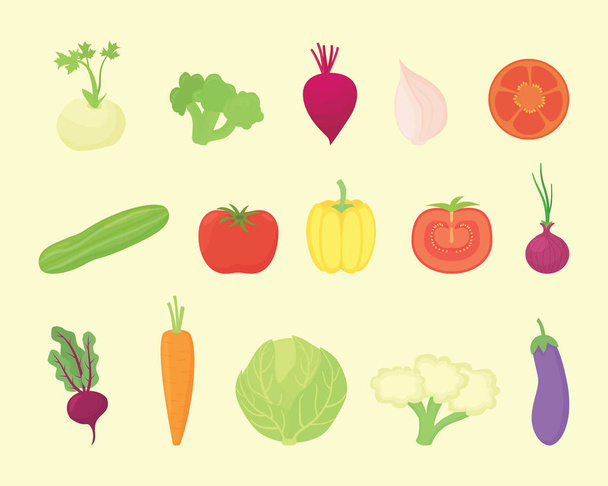колекція овочевих наборів з різними видами і різними кольорами з сучасним плоским стилем вектор
 - Вектор, зображення