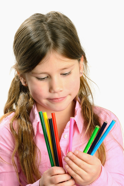 Child with color pencils - Foto, Imagem