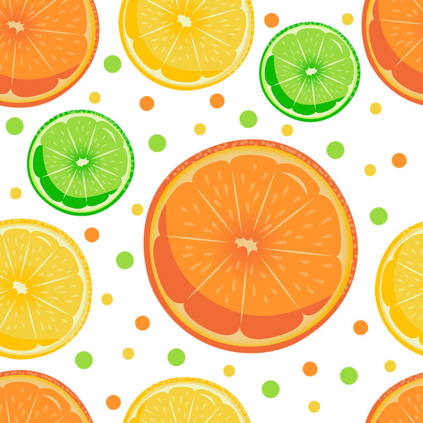 Vector illustration of a citrus pattern. Orange, lemon and lime.  - Vetor, Imagem