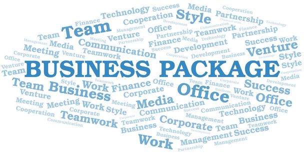 Business Package word cloud. Collage made with text only. - Vector, Image