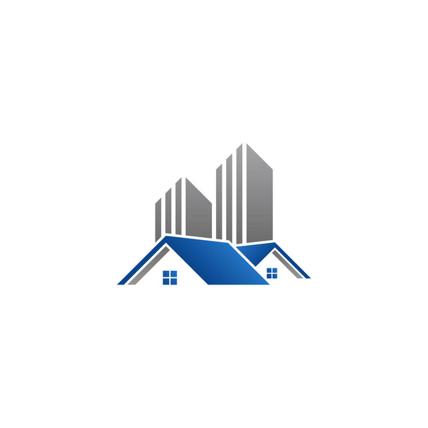 Onroerend goed bouw logo ontwerp vector sjabloon huis en gebouw met blauw grijs kleur - Vector, afbeelding