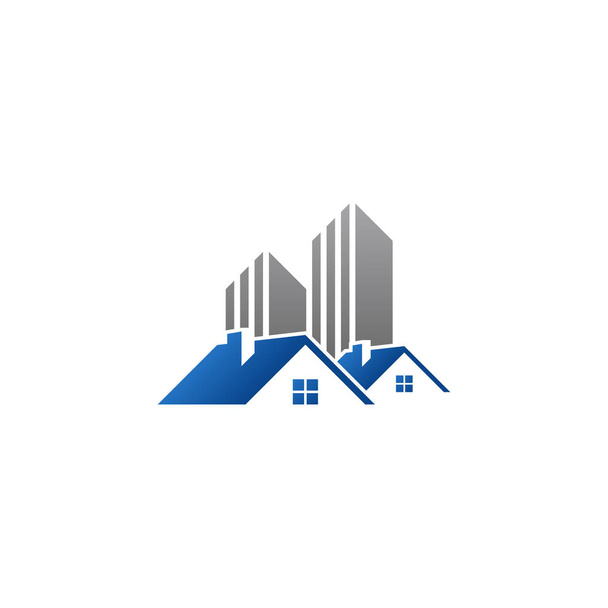 Real Estate Construction Logo suunnittelu vektori Malli talo ja rakennus sininen harmaa väri
 - Vektori, kuva
