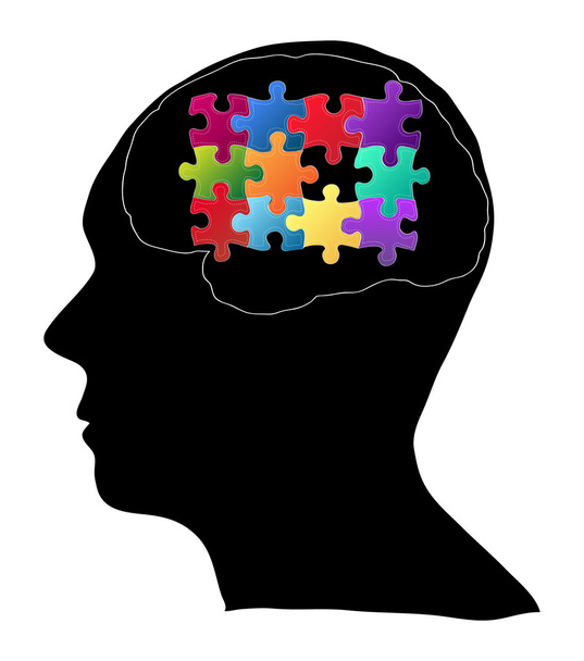 Human Brain with Jigsaw Puzzle for Think Idea Concept Vector Outline Sketched Up, Vector Illustration EPS 10. - ベクター画像