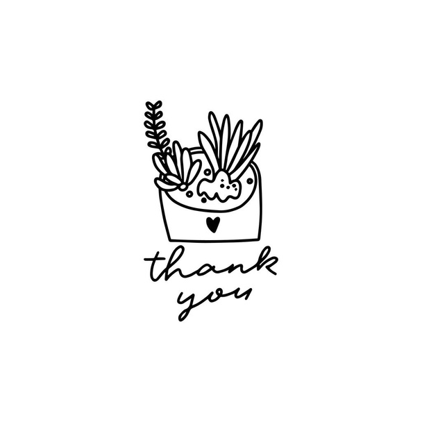 Succulent sketch print. Cute hand drawn illustration with cacti and lettering isolated on white - Vector, Imagen