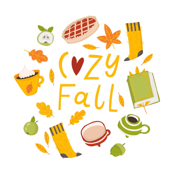 Autumn sticker collection. Set of cute autumn cartoon element. Fall season. Collection of scrapbook elements for party, fall festival or Thanksgiving day.  - Vektor, obrázek