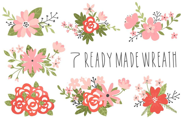 Spring set, hand drawn elements- flowers, wreaths, and other. Perfect for web, card, poster, cover, tag, invitation, sticker kit. Vector illustration - Vector, afbeelding