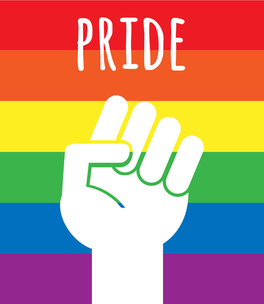 Vector lgbt pride fist poster on rainbow flag - Vektör, Görsel