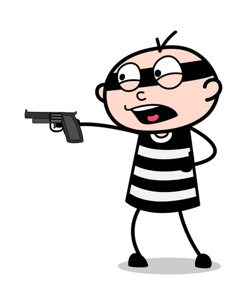 Shooting with Gun - Cartoon thief criminal Guy Vector Illustrati - Vector, Image
