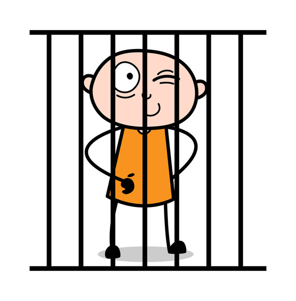 Naughty Prisoner Winking Eye - Cartoon thief criminal Guy Vector - Vector, Image
