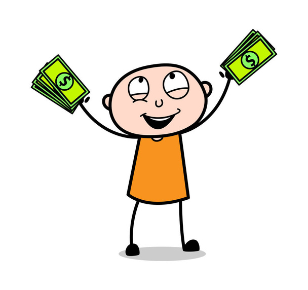 Showing Money in Excitement - Cartoon thief criminal Guy Vector  - Vector, Image