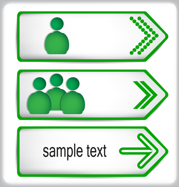 Green figures of people on the arrows of the paper. - Vector, Imagen
