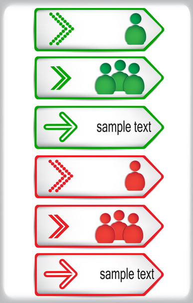 Red and green arrows on the figures of people out of paper. - Vector, afbeelding