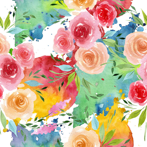 Peony floral botanical flowers. Wild spring leaf wildflower. Watercolor illustration set. Watercolour drawing fashion aquarelle. Seamless background pattern. Fabric wallpaper print texture. - Fotó, kép