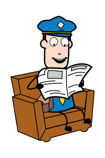 Reading Newspaper - Retro Postman Cartoon Courier Guy Vector Ill - Vector, Image