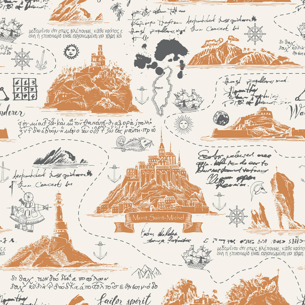 винтажный бесшовный фон на тему путешествия
 - Вектор,изображение