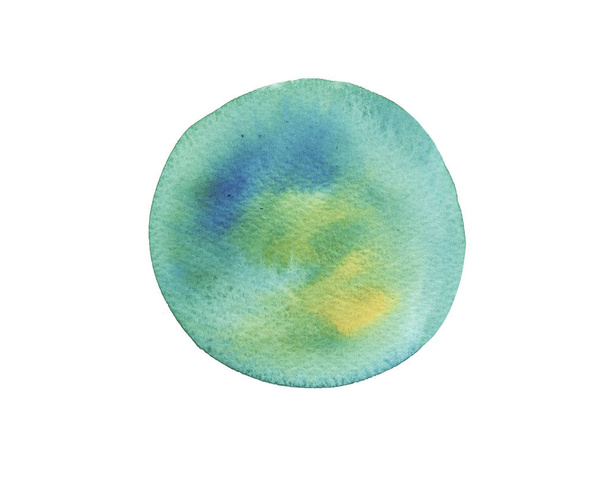  Akvarel mokrý tyrkysový kruh tahu štětce izolovaný na bílém pozadí.  - Fotografie, Obrázek