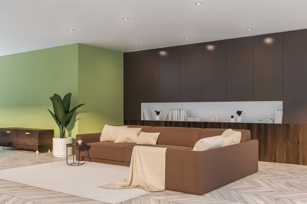 Roh zeleného a šedivého obývacího pokoje - Fotografie, Obrázek