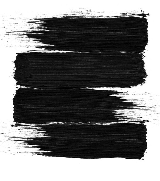 schwarze Pinselstriche auf weißem Hintergrund, monochrom. Druck. Schwarze breite Farbspuren, Konzept der modernen Kunst. - Foto, Bild