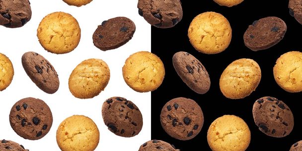 Havermout chip cookies naadloze patroon, geïsoleerd op witte en zwarte achtergronden - Foto, afbeelding