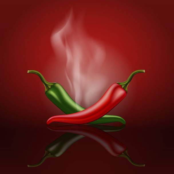Pimenta quente vermelha e verde com fumaça
 - Vetor, Imagem