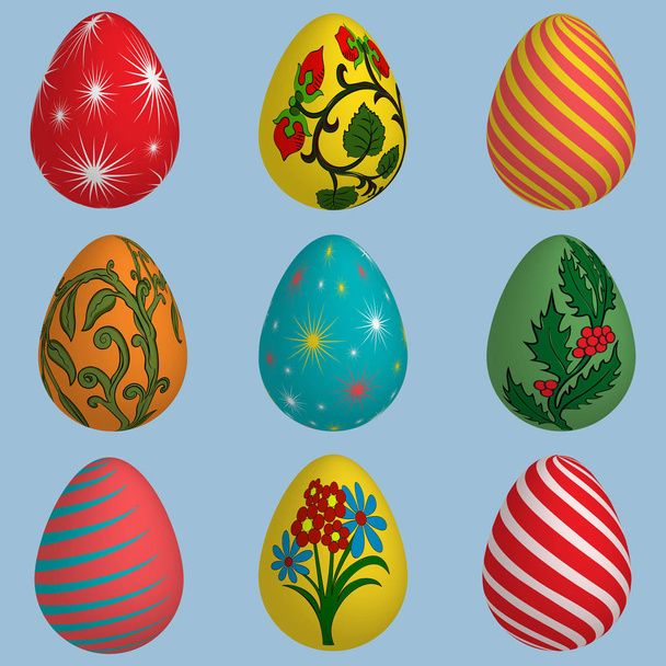 Набор красочных пасхальных яиц
 - Вектор,изображение