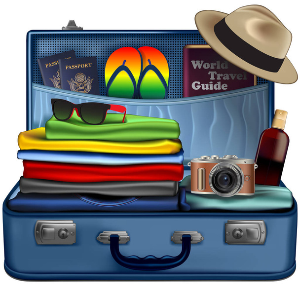 Set of necessary things for a vacation trip - Vector, Image