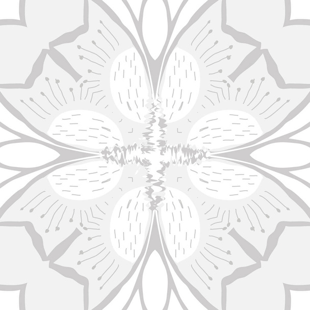 Patrón circular sin costuras de flores estilizadas, garabatos, estambres
 - Vector, Imagen