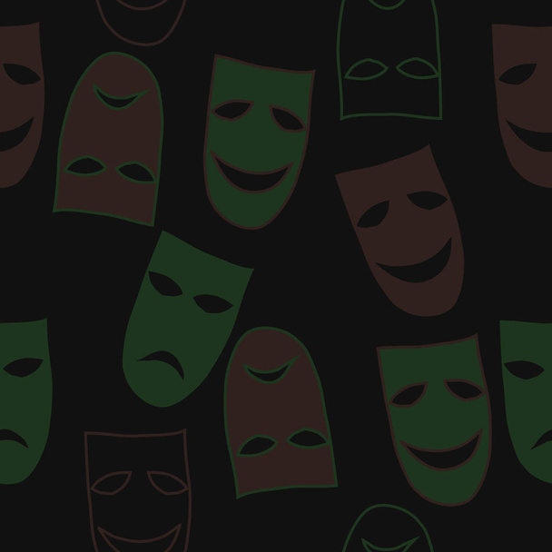 Abstract seamless pattern of simple dramatic theater masks ornament - Vetor, Imagem