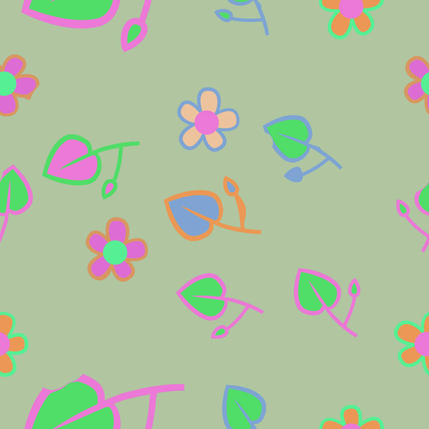 artistic seamless pattern with colorful flowers and leaves - Vektori, kuva