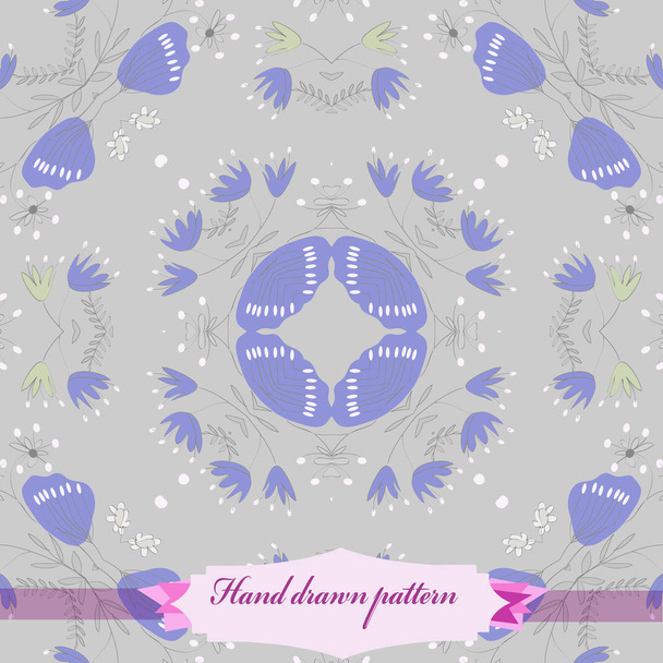 Circular seamless pattern of colored floral motif, leaves, branches, label.   - Vector, imagen