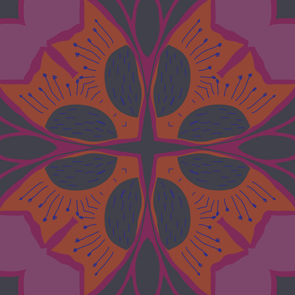 Circular seamless pattern of stylized flower, doodles, stamens - Vecteur, image