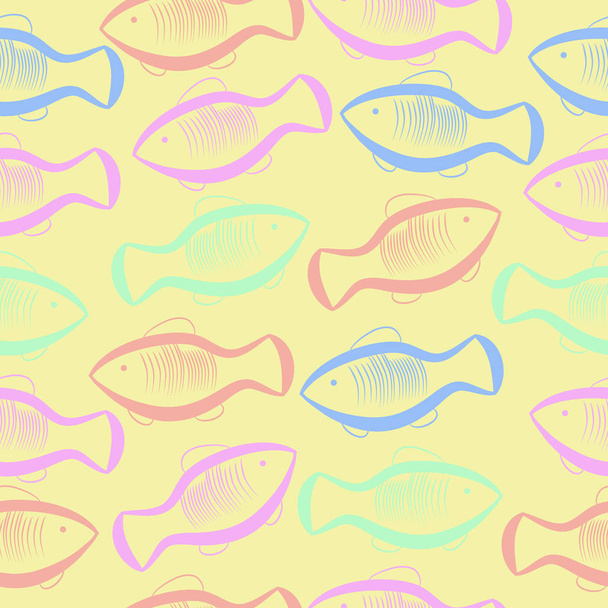 vector illustration of seamless pattern with fish - Vector, Imagen