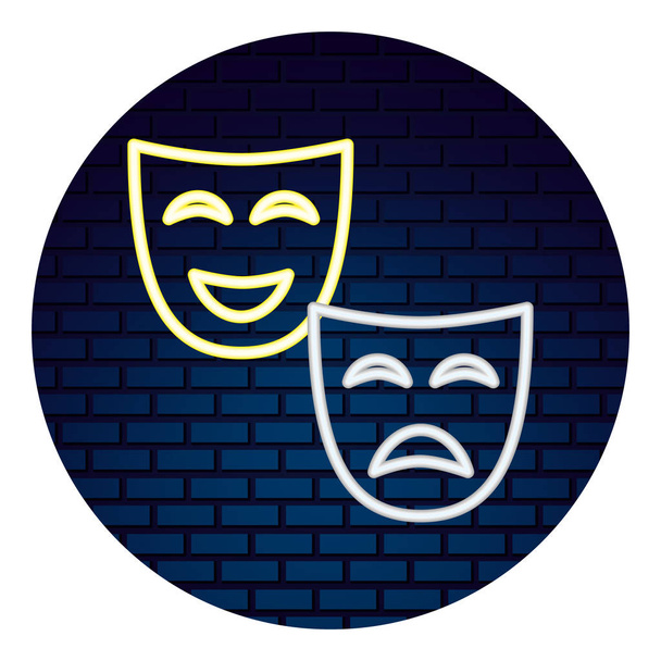 театральна маска зі світлом неонової ікони
 - Вектор, зображення